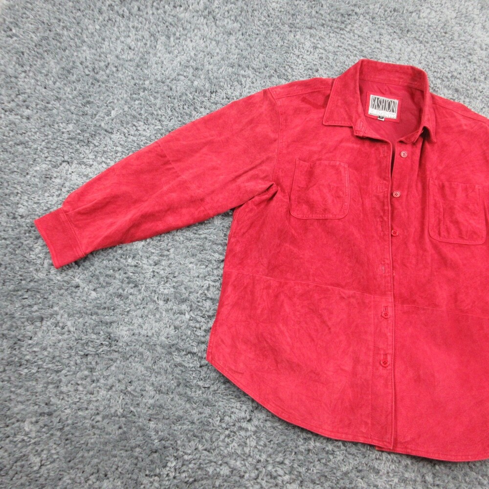 Fashion Elements Jacket Womens XL Genuine Leather Button Up Shirt Pockets 90s